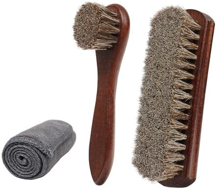 Kit di pulizia e manutenzione in pelle Premium 3 pezzi setole di cavallo 100% applicatori,spazzole lucide e panno in microfibra per scarpe,stivali,borse in pelle&camoscio, auto