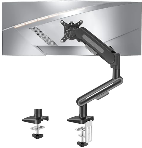 ELIVED Single Monitor Desk Mount for 13-34 inch Screens, Holds Max 12kg, Tilt Swivel Rotate, Height Adjustable Gas Spring Monitors Arm, VESA 75&100mm, C-clamp & Grommet Base, Silver Gray EV3235B-G