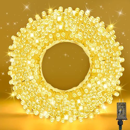 WASTROYAL 100FT Warm White String Lights – 300 LED Extra Long Waterproof Fairy Lights on Clear Wire, Plug-in Indoor Outdoor Decorations for Christmas, Wedding, Patio, Bedroom, Party