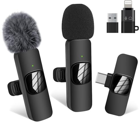 Jsdoin Wireless Microphones Wireless Microphone for iPhone iPad, 2 Mini USB-C Wireless Lavalier Microphone