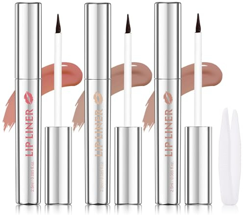 Erinde 3 Pcs Lip Stain Peel Off Set, Wasserdicht und Langlebig Lipliner Tattoo, Non-Stick Cup Lip Tint Matte Finish, Natürlich Lip Liner, Hoch Pigmentiert, übertragungsbeständig, mit Kleiner Pinzette