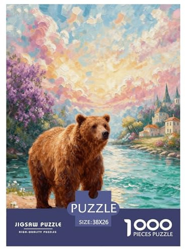 Puzzle Ours Brun 1000 Pièces pour Enfants Et Adultes, Jeu Ludique Et Instructif, Casse-tête Buisson Fleuri Rive, Home Decor, Cadeau Adulte 38x26cm/1000pcs