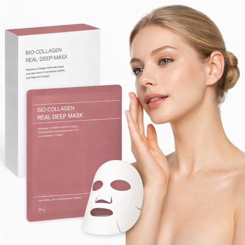 Masque Collagene Visage – 5 Pièces Masque Bio-Collagen Mask Masques Hydrogel Coréens Hydratants & Anti-Âge – Raffermit la Peau, Resserre les Pores, Améliore l’Élasticité – Tous Types de Peau