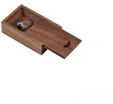 UNICRAFTAL Caja de joyería de madera pequeña 8x4.8x2.5cm marrón coco con tapa deslizante mini caja de recuerdos para anillos pendientes tarjeta SD regalo rústico almacenamiento