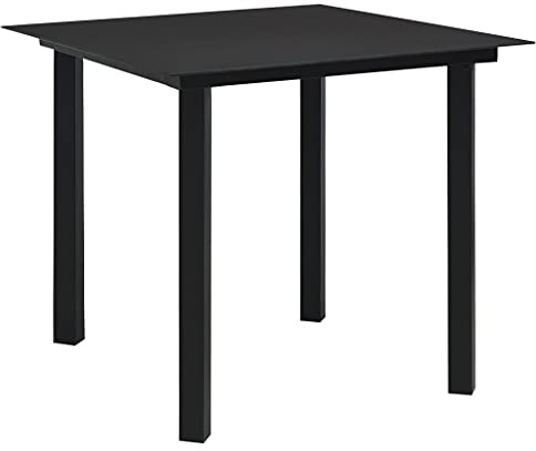 Tonture Garten-Esstisch Schwarz aus pulverbeschichtetem Stahl und Glas 80x80x74 cm wetterfest stabil für Terrasse Balkon Outdoor Veranda und Wintergarten