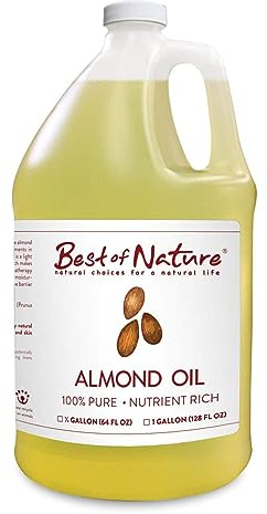 Best of Nature 100% Pure Sweet Almond Oil – Moisturizing Massage & Body Oil, Unscented for Hair, Skin, Face, Soap Making, Aromatherapy, Ideal Carrier for Essential Oils, Half Gallon (64 fl oz)
