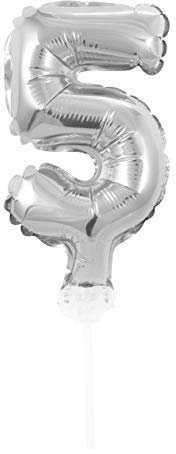 Idena 38240 - Globo número con palo, tamaño aprox. 8 x 13 cm, plata, sin relleno, apto para aire, globo número, año de vida, aniversario, cumpleaños, regalo, decoración, fiesta