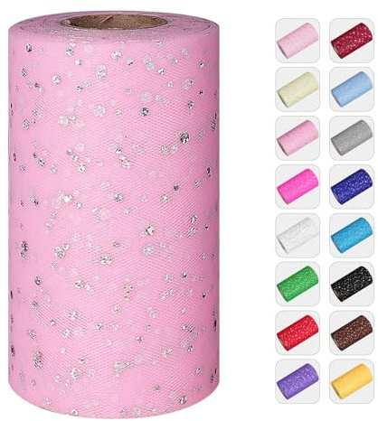 Glitter Tulle Rolls, 6' by 50 Yards (150FT) Sequin Tulle Netting Fabric for Tutu Skirts Sewing Birthday Wedding Party Decoration (Pink)