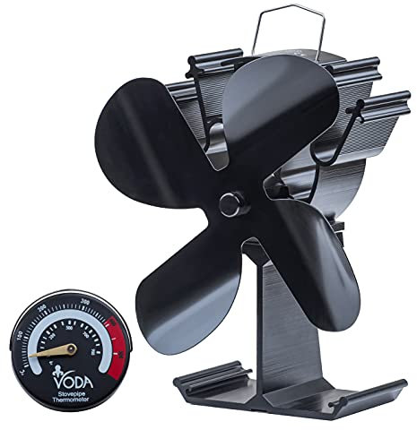 HAWCAFU Ofenventilator Kaminventilator ohne strom, Ventilator stromlos für Kaminofen/Kamin/Ofen/Holzofen, Kaminlüfter Stove Fan mit Thermometer