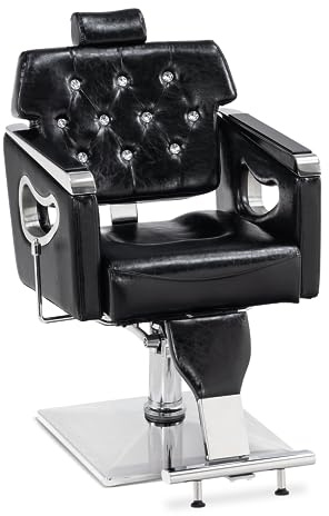 Barberpub Silla de peluquería con reposacabezas, silla de peluquero con bomba hidráulica, altura regulable, giratoria e inclinable 360°, dispositivo de peluquería retro vintage, piel sintética, 8132