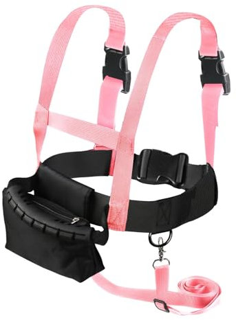 Ski und Snowboard Gurt für Kinder, Ski Gurt mit Abnehmbarer Leine und Tasche, Unterricht zur Geschwindigkeitskontrolle Ski Zubehör für Kinder Jungen Mädchen Anfänger (Rosa)