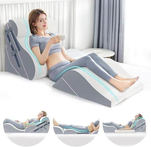 Set di 6 cuscini ortopedici a cuneo per letto, con cuscino in memory foam, cuscini a cuneo per dormire/sollievo dal dolore alla schiena, cuscini regolabili per sollevare le gambe dopo l'intervento