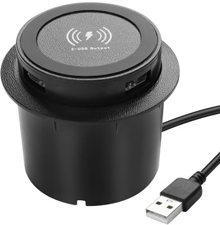 XMSJSIY Desktop Embedded Wireless Charger 3-in-1 Multifunctional Pop-Up 10W Fast Charging Wireless Charger USB Desktop Charger Dual USB Charging for Smartphone for Bedside Table, Desks, Furniture