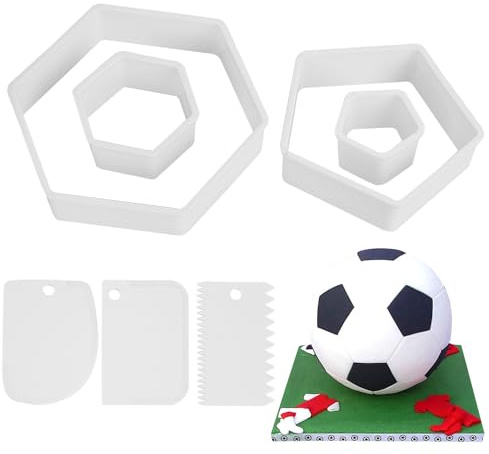 4 formine per biscotti da calcio, 3 raschietti per torte, strumenti per la produzione di dessert a fantasia, stampi per biscotti da calcio, stampi per dolci (bianco)