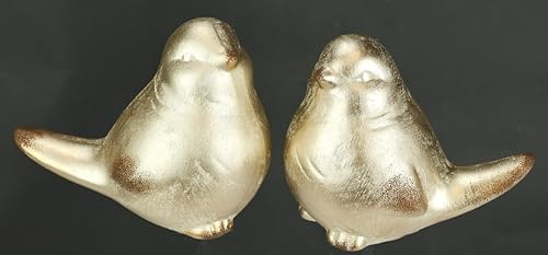 Tierfigur Vogel aus Keramik 2er Set 12x14x9cm Gold Ornament Statue Skulptur Dekovogel Vogelfigur Vogelstatue Keramikvogel Herbstdeko Weihnachtsdeko Adventskranz Zubehör Kranz-Deko Winterdeko Tischdeko