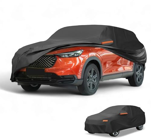 Partuto Waterproof All-Weather Universal Car Cover with Right Side Zipper, 190T-PU Black Fits for SUV Up to 181 Length