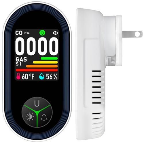 LSENLTY Combination Natural Gas Leak Detector and CO Detectors, 4 in 1 Plug-in Wall Design Carbon Monoxide and Gas Detector with HD Screen and Indicator Visual and Audible Alarm for Home, Kitchen