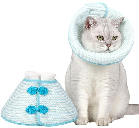 BSITSSS Moden Halskrause Katze, Atmungsaktiv Katzen Halskrause, Weich Halskrausen für Katzen, Katzenkragen Schutz vor Lecken, Kragen Katze für Haustier-Recovery, Kratzen Nach Operationen (M|Blau)