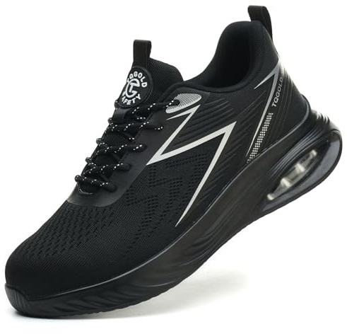 TQGOLD Scarpe Antinfortunistiche Uomo Donna Leggere Scarpe da Lavoro Antiscivolo Scarpe da Cantiere con Punta in Acciaio Traspiranti Scarpe Sicurezza(Nero/40EU)