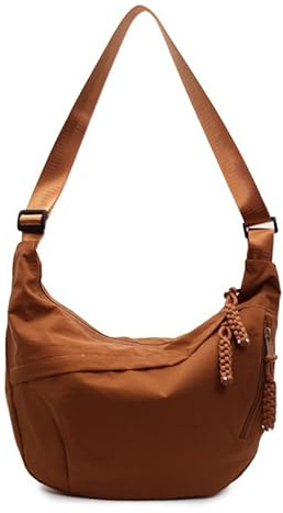 GSenhui Crescent Bag - Bolsa de media luna para mujer, bolsa de nailon para albóndigas, bolsa cruzada para viajes, múltiples bolsillos, bolsa cruzada para mujer, bolsa lateral Hobo, Brown, Large
