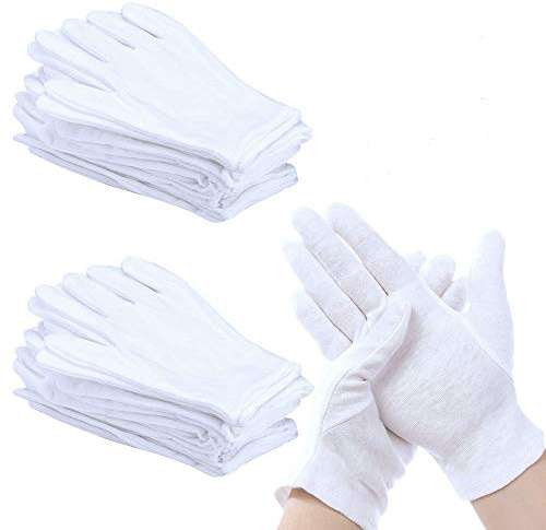 Guanti in Tessuto Bianco, Guanti Bianchi da Cerimonia Cotone Nylon Morbido Traspirante | 12 Paia | Taglia Unica | Bianco