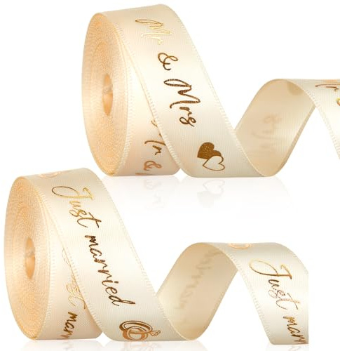 Xinnun 2 Rollen Hochzeit Schleifenband 4,5 m X 15 Mm Mr & Mrs Just Married Deko Hochzeit Geschenkband für Hochzeitsdekoration Hochzeitseinladungen Brautsträuße Geschenk Verpackungen DIY