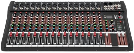 Mesa Mezclas DJ, Consola mezcladora de placa de sonido con interfaz de mezclador de estudio Bluetooth de 16 canales