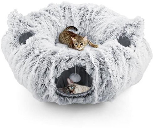 Maxetodo Kattunnel kattgrotta rund prasseltunnel för katter inomhus vikbar lysande design katter donut grå