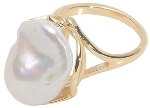 PVUVTNAHW Anillo de oro con perla barroca de agua dulce natural de gran irregularidad, 15-30 mm, tamaño ajustable