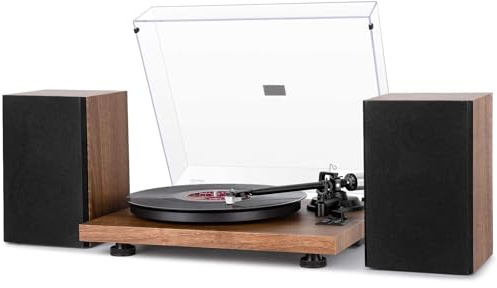 1 BY ONE Bluetooth Turntable HiFi System with 36 Watt Bookshelf Speakers, Patend Designed Vinyl Record Player with Magnetic Cartridge, Wireless Playback and Auto Off (Walnut)