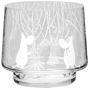 Moomin In the Woods Tea Light Candle Holder, Handmade Scandinavian Glass Design, For Home Decor & Table Settings (8cm)