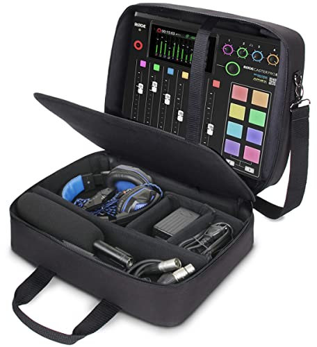 USA GEAR Custodia per Mixer Audio - Custodia da Viaggio per Mixer Podcast con Interno Antigraffio e Spazio di Archiviazione Personalizzabile - Compatibile con RODECaster Pro, RODECaster Pro II e Altri