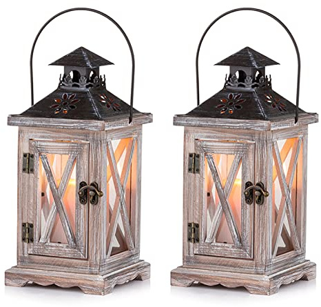 Sziqiqi Lykta Ljusstake Vintage Bekymrad Trä Metall Dekorativ Lykta för Rustik Shabby Bröllopscentrum Hängande Lykta Bondgård Heminredning Inomhus och Utomhus Lykta Dekor 28cm - 2st