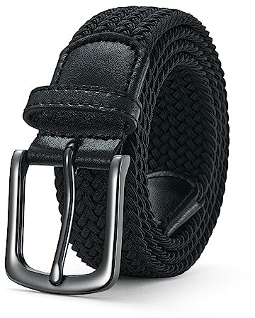 BELTER Stretchgürtel Herren Gürtel Elastischer Stoffgürtel Damen Flechtgürtel 38mm (Schwarz, 105cm)