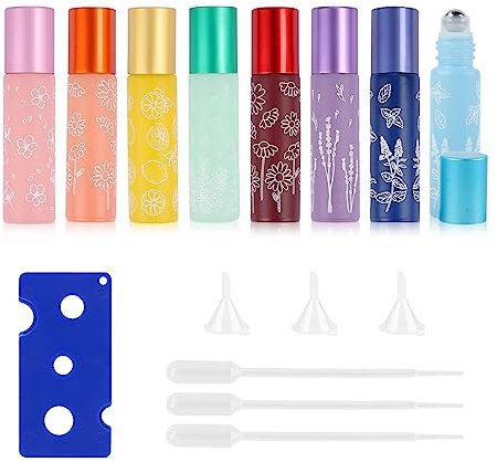 Roll on glasflaskor för eterisk olja, eteriska oljor rulle på flaska tom 10 ml, med rullar i rostfritt stål, rollon-flaskor för eteriska oljor parfymer kosmetika aromolja