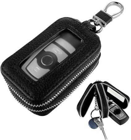 Andibro Custodia per chiave auto in vera pelle, universale, a doppio strato, con portachiavi e moschettone,Portatile uomo accesori accessori per auto