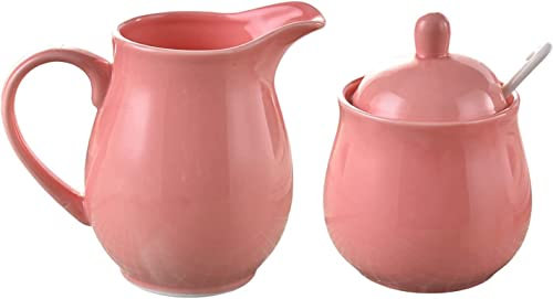 azucarero de crema,vajilla de ceramica Juegos de crema y azúcar, jarra de leche y azucarero, decoración for cocina, jarra de leche roja y azucarero ( Color : Roze , Size : Milk Jug and Sugar Bowl )