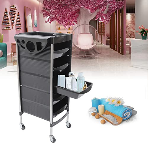 Chariot de coiffeur à 5 tiroirs - Chariot de travail - Chariot cosmétique - Chariot de coiffeur professionnel - Multifonctionnel - Pour salon de beauté - Avec roulettes - Noir