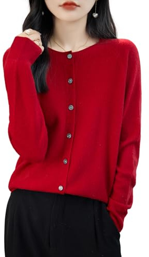Chanyarn Cardigan Girocollo da Donna 100% Lana Merino Primavera Maniche Lunghe Senza Cuciture Maglia Cardigan Maglione (Maroon,L)