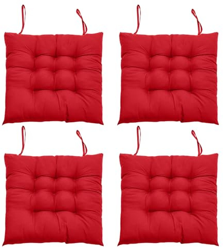 DKIEI Seat Pads for Dining Chairs Set of 4, 40 x 40cm Comfortable Dining Chair Cushions, Thick Kitchen Chair Cushions with Ties for Garden Living Room Garden Office Patio(Red)