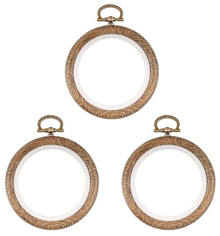 CHROMACRAFT Telaio da Ricamo in 3 Pezzi, Telaio da Ricamo in Finto Legno, Telaio Rotondo A Punto Croce, Anello di Fissaggio del Tessuto da Ricamo, Strumenti da Ricamo Fai-da-Te (10 Cm)