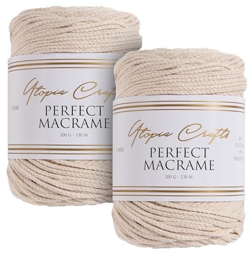 Utopia Crafts Perfect Macrame Cord 3mm - 2X 200g (Natural Beige)