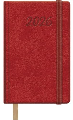 Dohe - Agenda 2026 - Wochenansicht, Taschenformat (8,5x13 cm), Weiches Hardcover aus Kunstleder, Gummibandverschluss, Lesezeichen, 12 Monate Januar bis Dezember, Jahresplaner auf Spanisch - Samba Rot
