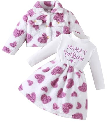 Miutii 2 st baby flicka klänning vinterklänning fleece kofta småbarn långärmad t-shirt klänning plysch kläder set, violett, 80-92