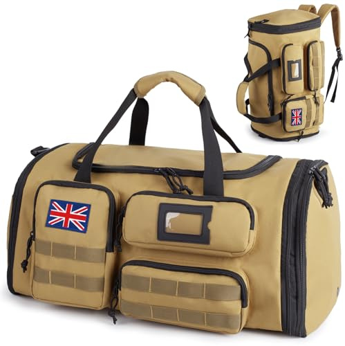 Borsa da palestra espandibile da uomo, borsone sportivo tattico 3 in 1 con scomparto per scarpe, resistente all’acqua, ideale per sport e viaggi nel weekend