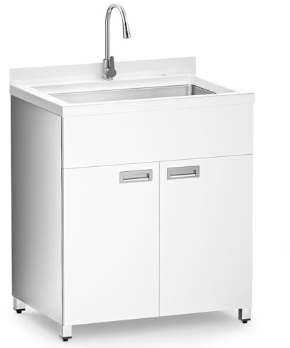 Laundry Sink with Cabinet, 31 Inch Large Stainless Steel Cabinet Sink with Faucet for Laundry Laundry & Utility Room Bathroom Basement Kitchen