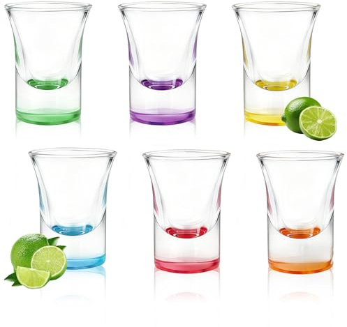 MEETOZ Coloured Shot Glasses, 35 Ml Heavy Base Set of 6, Stackable Coloured Shot Glass Set for Vodka, for Whisky, Shots, Tequila, Bars Party, Camping Party