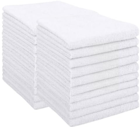 Ekonomiska handdukar vita 24 x 25 cm små tvättlappar, bomullsfrottéduk mjuk och absorberande återanvändbara våtservetter för bad, kök, tvätttrasor för allmän rengöring, bidéhanddukar 24-pack (vit 24