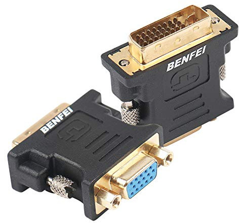 BENFEI - Adaptador DVI-I a VGA, Paquete de 2 adaptadores DVI 24+5 a VGA Macho a Hembra con Cable Chapado en Oro