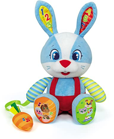 Clementoni - Valentín el Conejo Parlanchín, Peluche Conejito Bonito y Suave, Peluche Interactivo con Botones de Aprendizaje, 55320